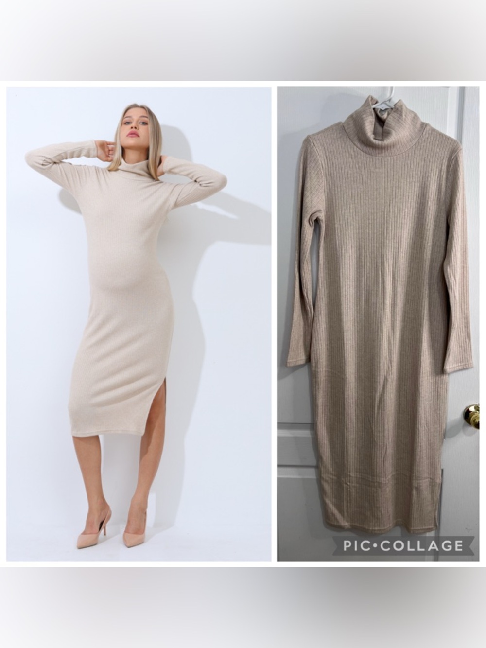 Alina Mae maternity Ribbed Turtleneck bodycon Midi Dress size L